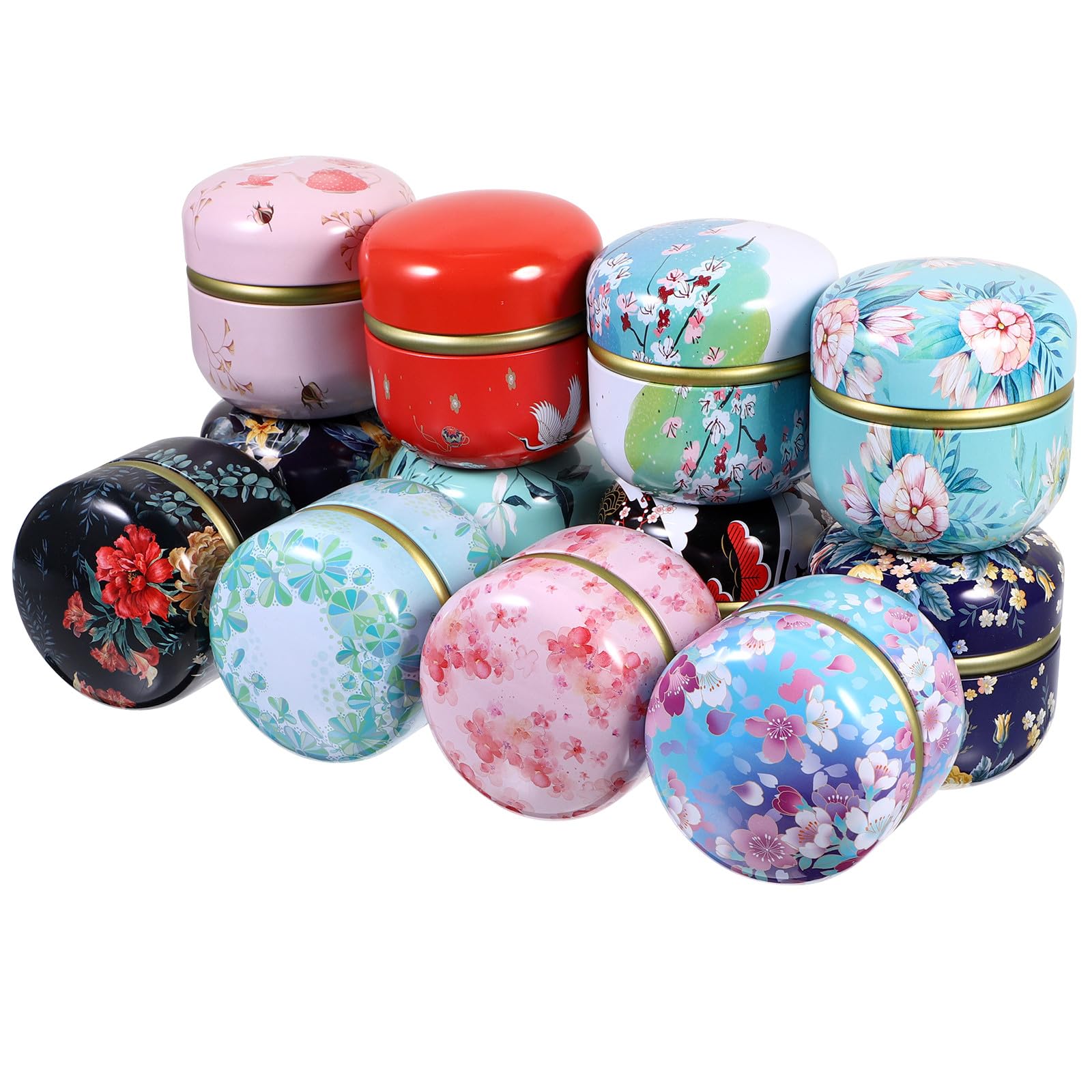 Caja de Té de Metal 12 Piezas, Tarros para Té y Dulces | Multicolor, Patrón Decorativo, Cierre Sellado, Uso en Fiesta y Festival Color Aleatorio