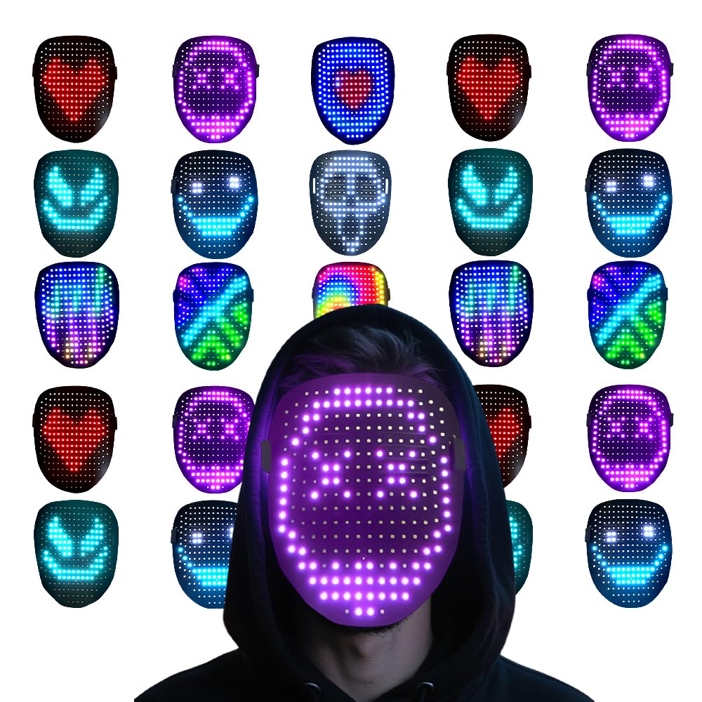 Afenau LED Mask with Gesture Sensing, Scary LED Halloween Mask, Light Up Mask with 50 Static and Dynamic Images, led masks - Image 2