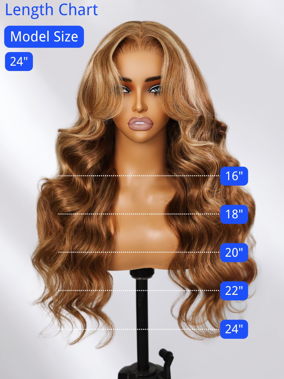 Nadula No Slip 13x4 HD Honey Blonde Body Wave Lace Front Drawstring Wig Human Hair, Pre Everything Glueless Ombre Wavy Wig with Ear Tape 150% Density Ready to Wear Ombre Highlight Color 24inch