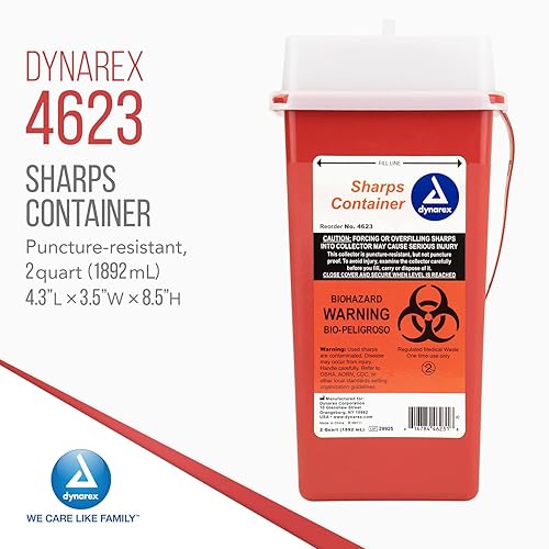 Miniatura 2 de Dynarex Contenedor afilado 4623, proporciona una eliminación segura de residuos médicos y agujas, no estéril y sin látex, 2 cuartos de galón,