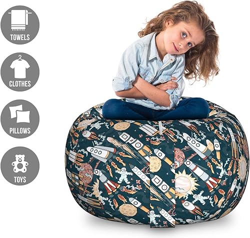 Miniatura 149 de Ambesonne Bolsa de juguetes de almacenamiento para perros, patrón con cachorros de raza pura, Bichon Pug Spitz Dachshund Poodle Shih Tzu, Rosa y