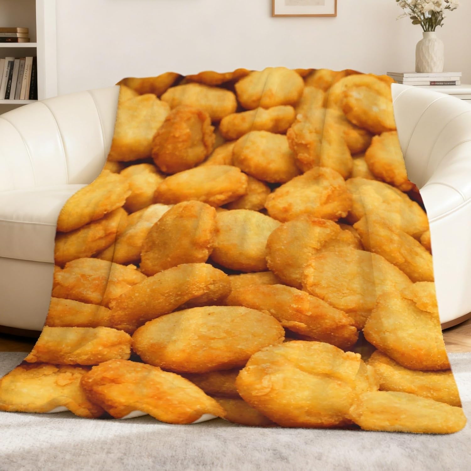Golden Chicken Nuggets Throw Blanket Flannel Fleece Air Conditioning Quilt Best Gift Lightweight Cozy Plush Blanket for Sofa Chair Bedroom M 60"x50" for Teens