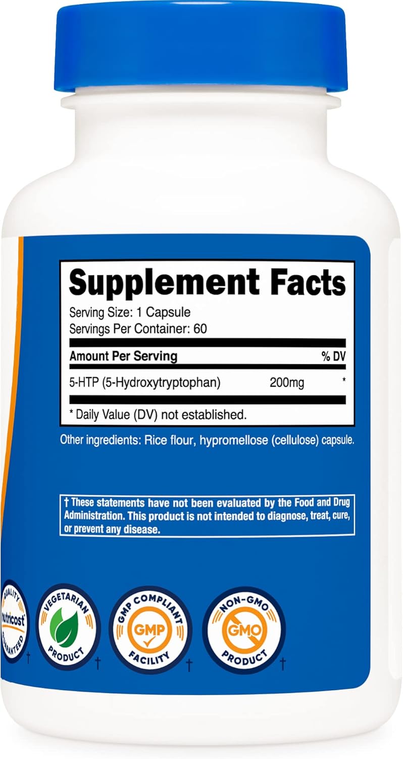 Nutricost 5HTP 200 mg 60 cápsulas vegetarianas 5hidroxitriptófano sin