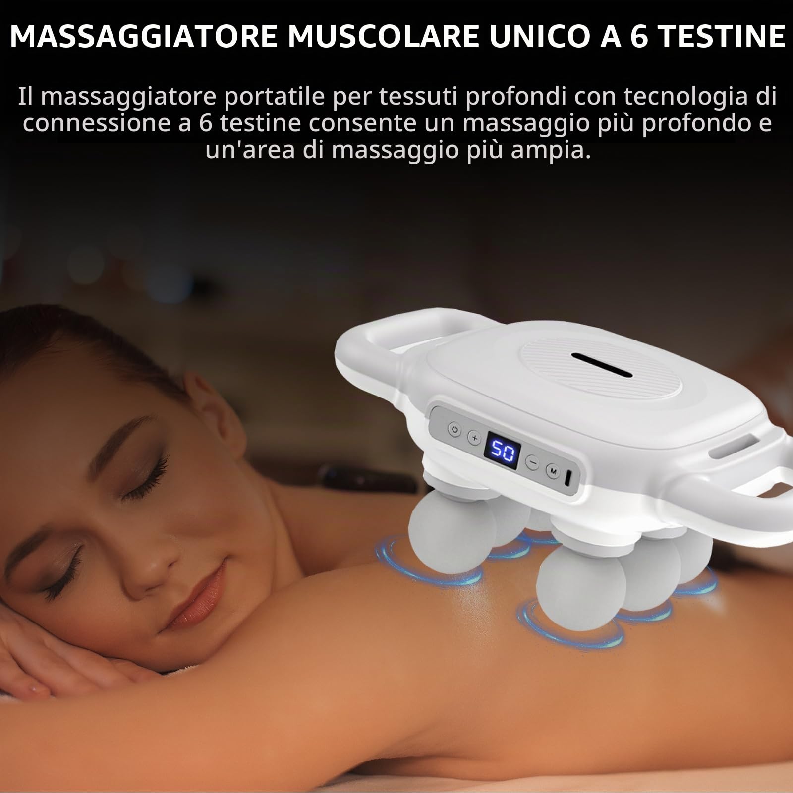 Pistola Per Massaggi, Massaggiatore Muscolare A 6 Testine 1500 Mah Con 18 Testine Massaggianti Cintura Addominale E 50 Velocità Per Alleviare Il Dolore Alla Schiena Alla Vita All'Addome E Alle Gambe