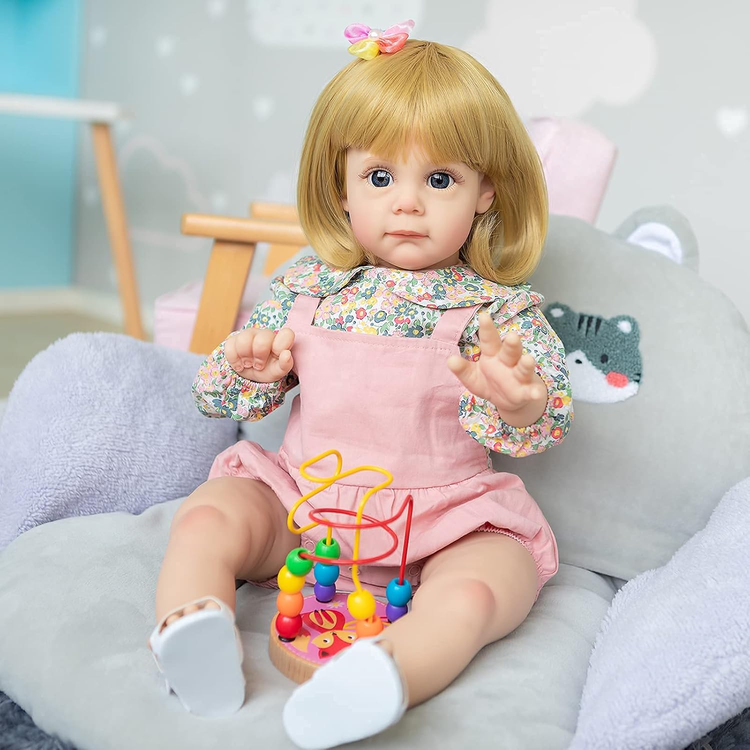 Pinky Reborn Real Life Toddler Baby Dolls Girl 24 Inch Lifelike Cute Newborn Baby Dolls with Blond Hair Soft Adorable Silicone Baby Doll Toy Best Birthday Gift Set