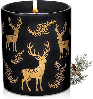 Christmas Scented Candles, 8.8oz Luxury Balsam Pine Candles for Men Women, 65H Long Burning Time Nature Soy Candles & Candle Holders with Reindeer Christmas Decor for New Year Holiday Gift