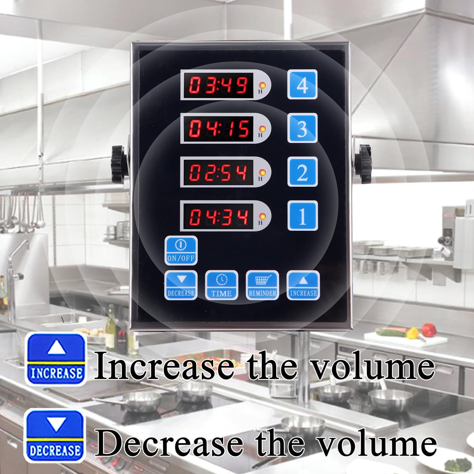 Timer di Cottura, Timer Commerciale a 4 canali, Timer da Cucina, Timer da Cucina for polli - Promemoria Orologio Timer Ristorante in Acciaio Inossidabile, Eventi Multipli con Allarme Rumoroso