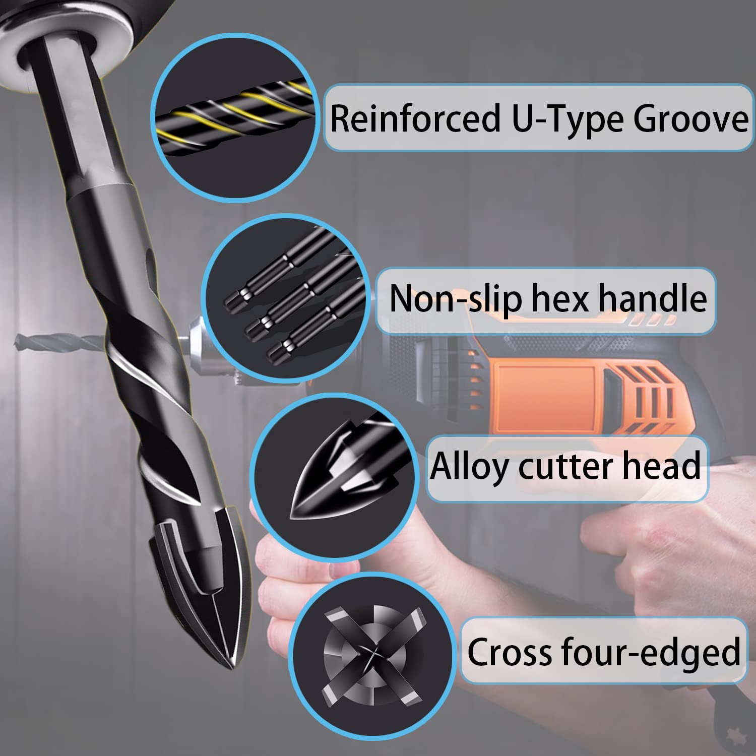CSOOM 10-Piece Concrete & Tile Drill Bit Set - Carbide Tipped, Hex Shank For Masonry & Glass - View #2