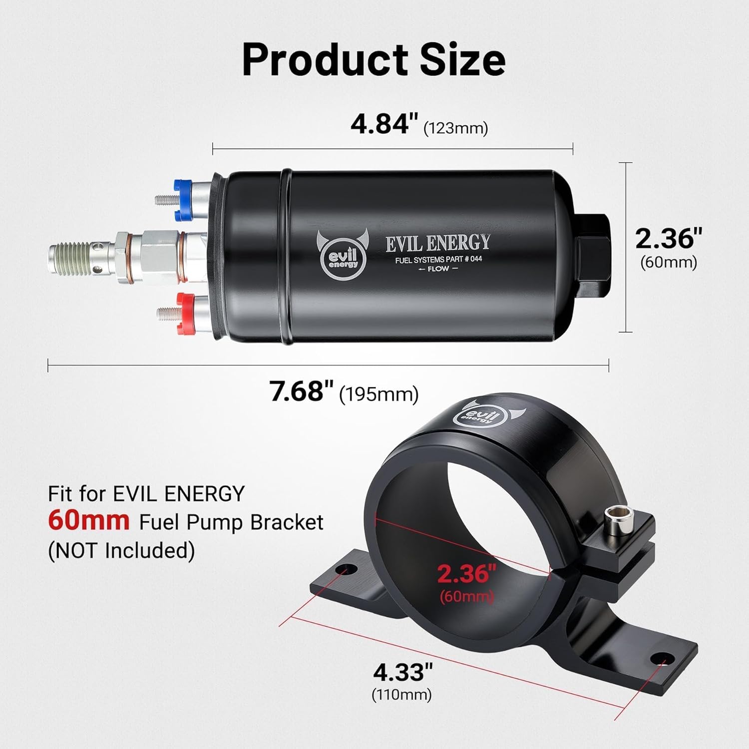 EVIL ENERGY External Inline Fuel Pump Electric 300LPH High Flow 12V Universal