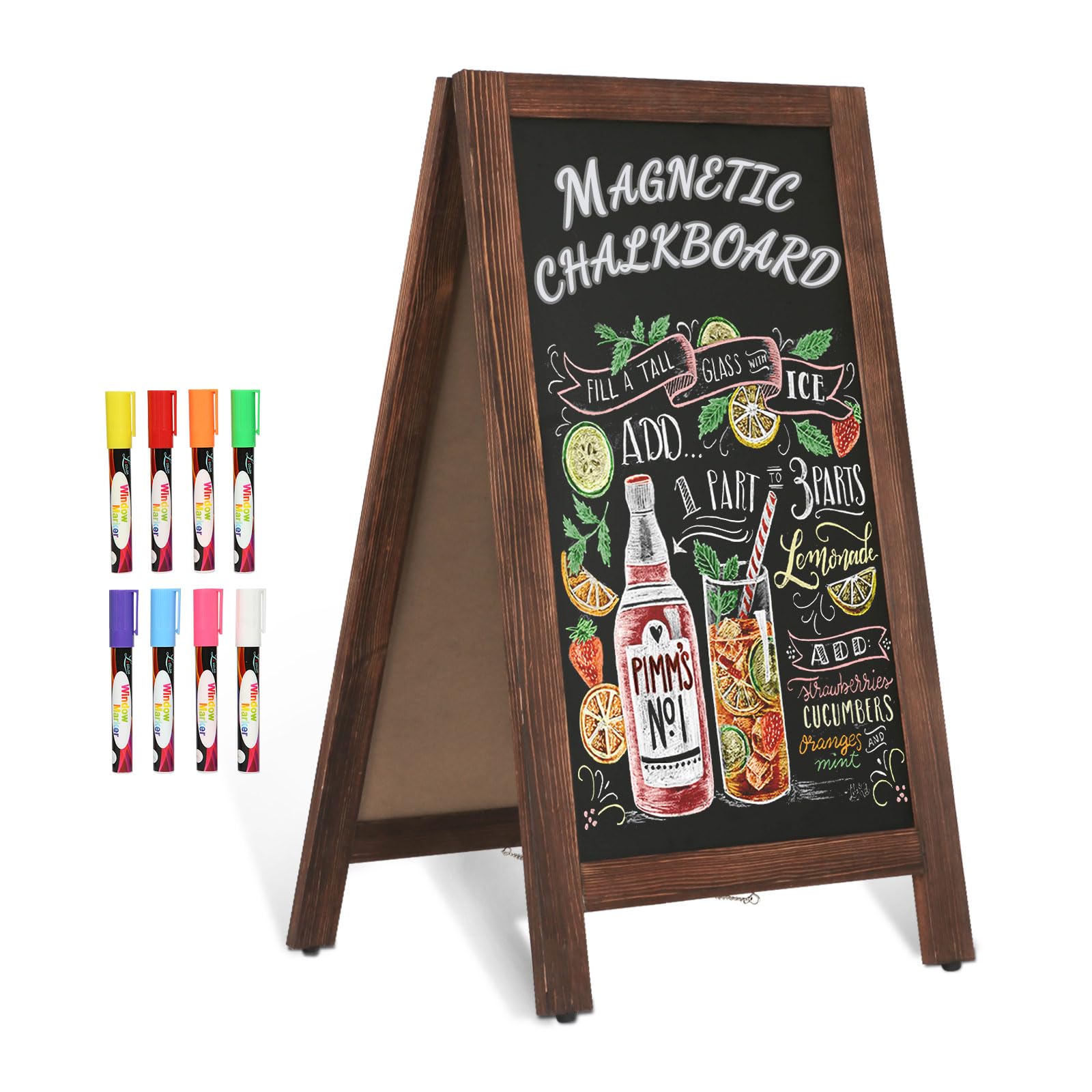 AMUSIGHT Wooden A-Frame Magnetic Chalk Board Sign, 40" x 20" Double-Sided Framed Chalkboard Easel, Sandwich Board, Outdoor Sign for Restaurant, Business or Wedding, 8 Liquid Chalk Markers
