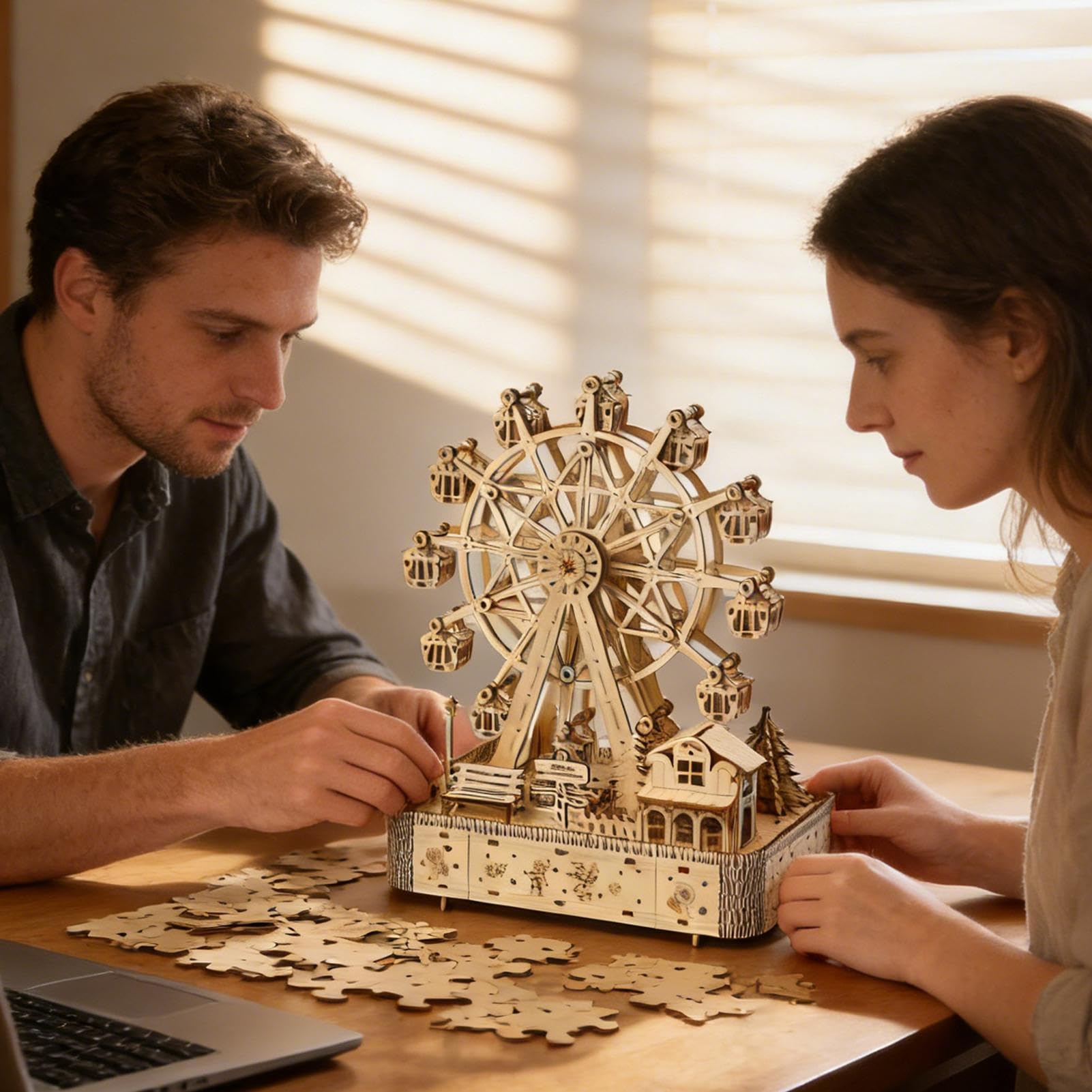 Puzzle 3D per Adulti Artigianato Della Ruota Panoramica | Kit Puzzle In Legno Da 183 Pezzi Con LED E Musica per Natale Ringraziamento Uomini Donne Adolescenti Bambini Hobby Casa