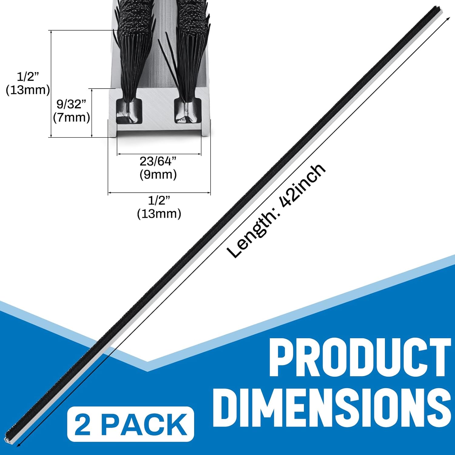 2 Pcs 42 Inch Commercial Door Weather Stripping 1/2" W x 9/32" H Astragal Weatherstripping for Commercial Entrance Door Seal 2 42 Inch