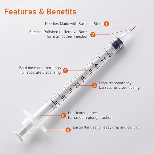 Miniatura 3 de Jeringa de calibre 31 de 1 cc y 516 pulgadas, jeringa U 100 de 0.0 fl oz con suministros de laboratorio desechables de aguja, empaquetados