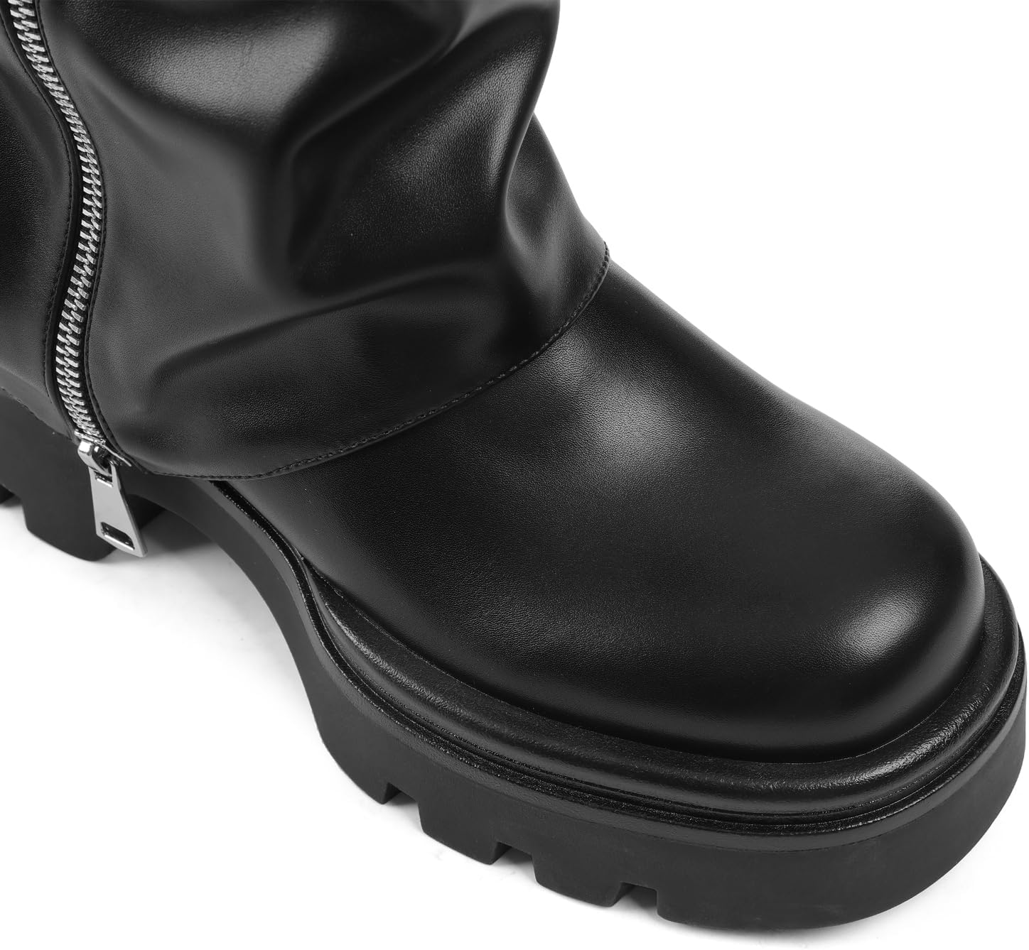 Women's Knee High Fold Over Boots Chunky Platform Lug Sole Comfortable Leather Round Toe Goth Moto Combat Dress Boots for Women - Image 6