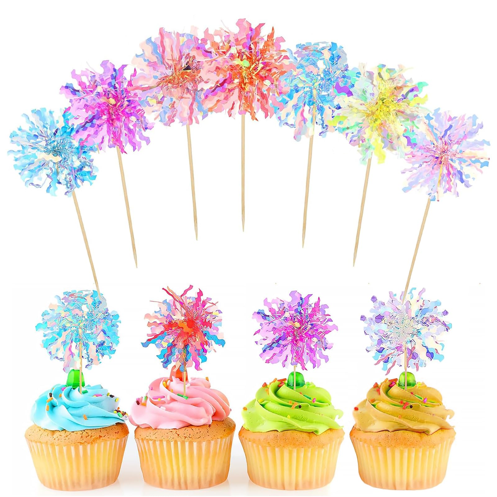 50 Stück Cupcake Toppers – Sternförmig, Gelb, Mit Holzstäbchen, Für Geburtstag & Hochzeit
