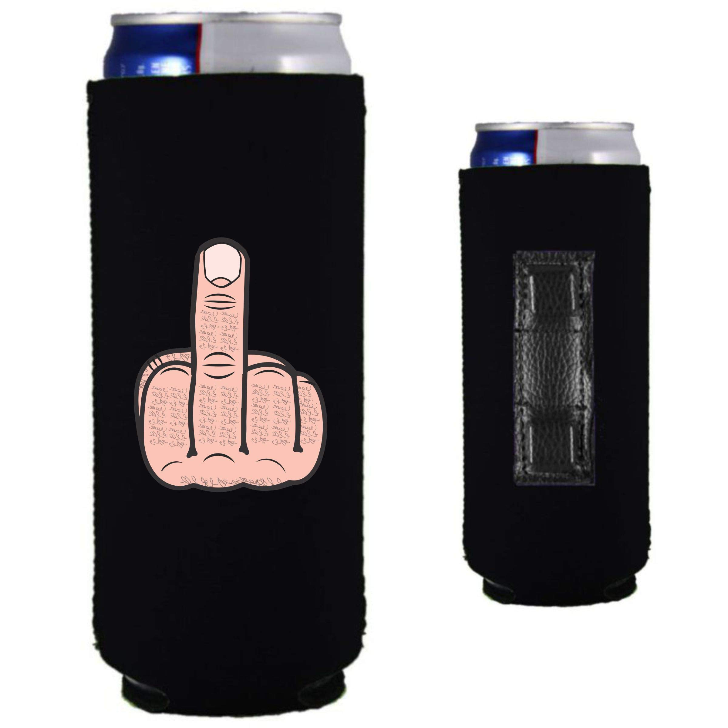 Middle Finger Magnetic Slim Can Coolie (2 Pack, Black)