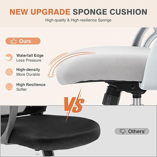 Miniatura 4 de Sweetcrispy Silla de escritorio para computadora de oficina, ergonómica, de malla con respaldo medio, giratoria, con ruedas, cómodo soporte lumbar,