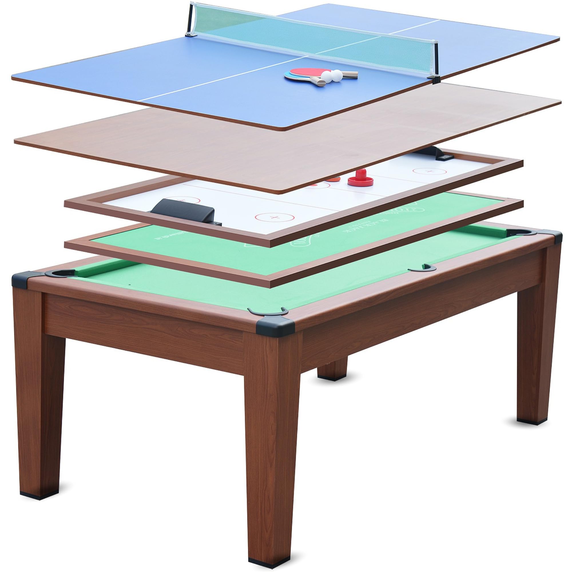 DEVESSPORT Mesa Multijuego 5 en 1 Billar Ping-Pong Air Hockey Póker Mesa de Comedor