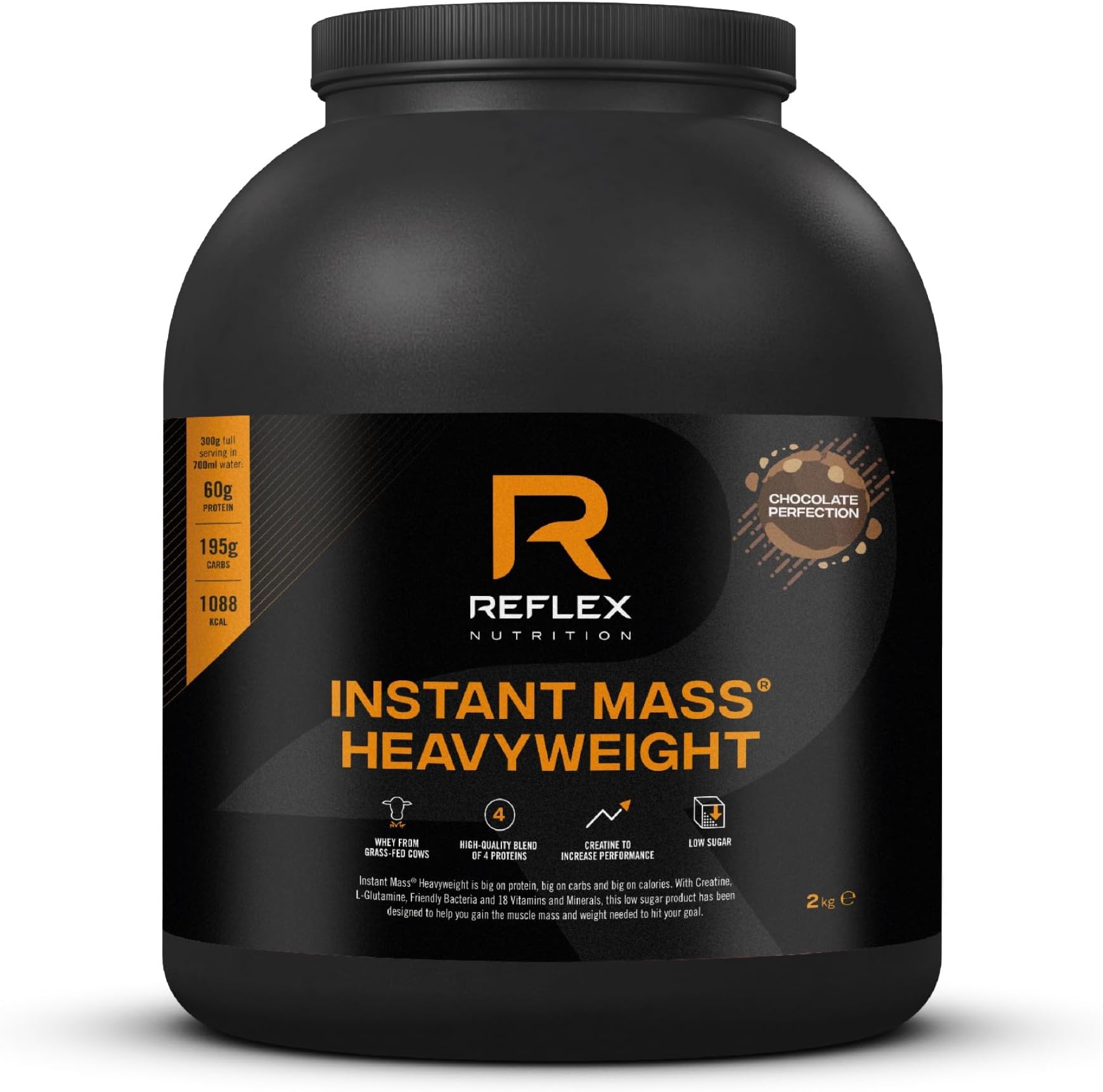 Reflex Nutrition Instant Mass Heavyweight - Mass Gainer - Over 1000 Kcal per Serving, 60g Protein, Creatine - High Calorie Post Workout or Before Bed Protein Shake (Chocolate Perfection, 2 kg)