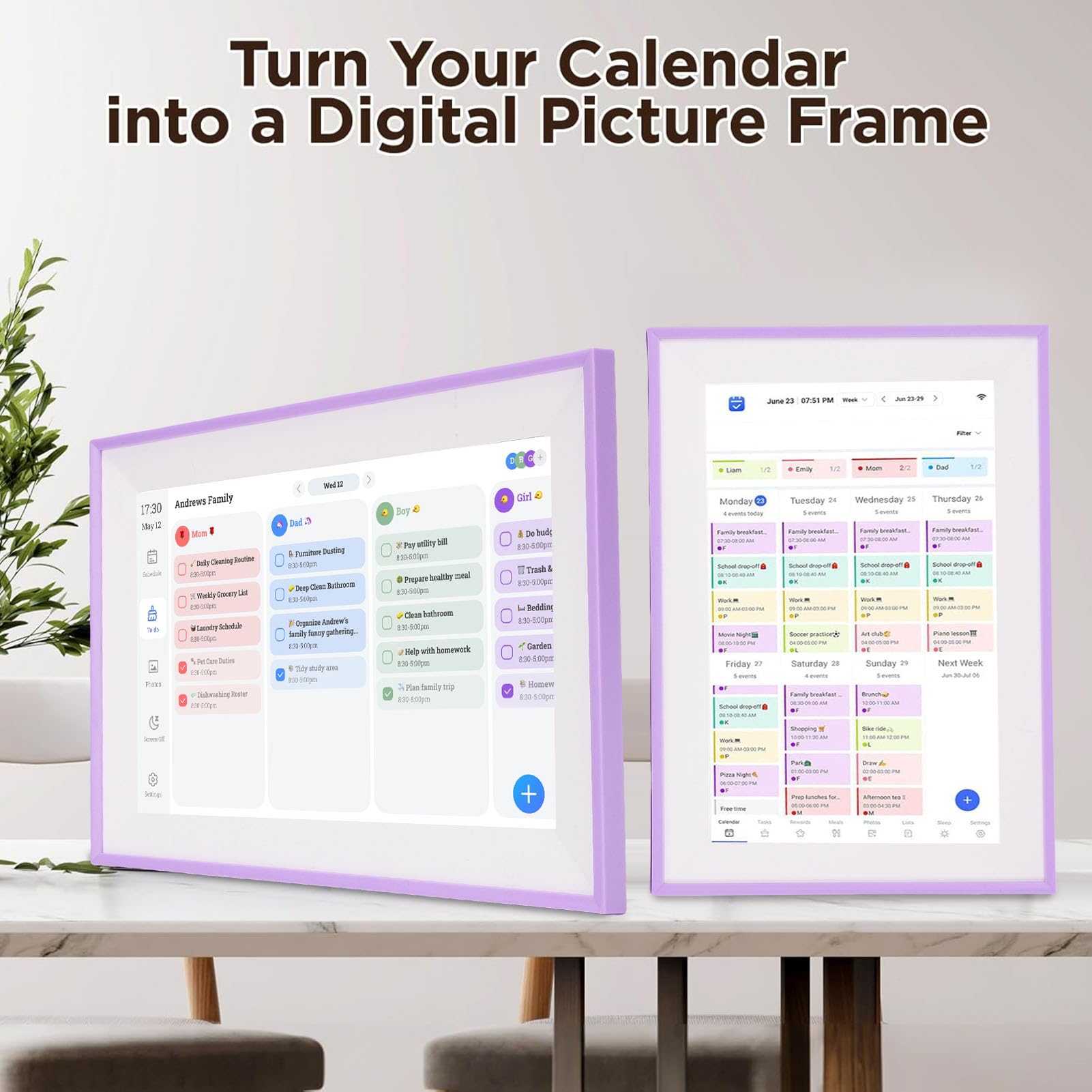 Smart Calendar Planner con modalità cornice fotografica digitale per l'organizzazione domestica, calendario touch screen da 10,1 pollici per il monitoraggio delle