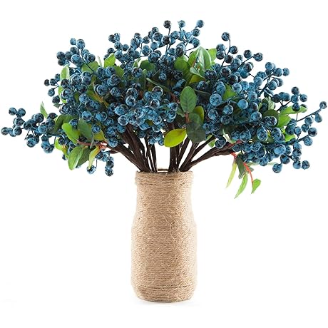 SHACOS Artificial Blue Berry Stems for Lifelike Holiday Cheer