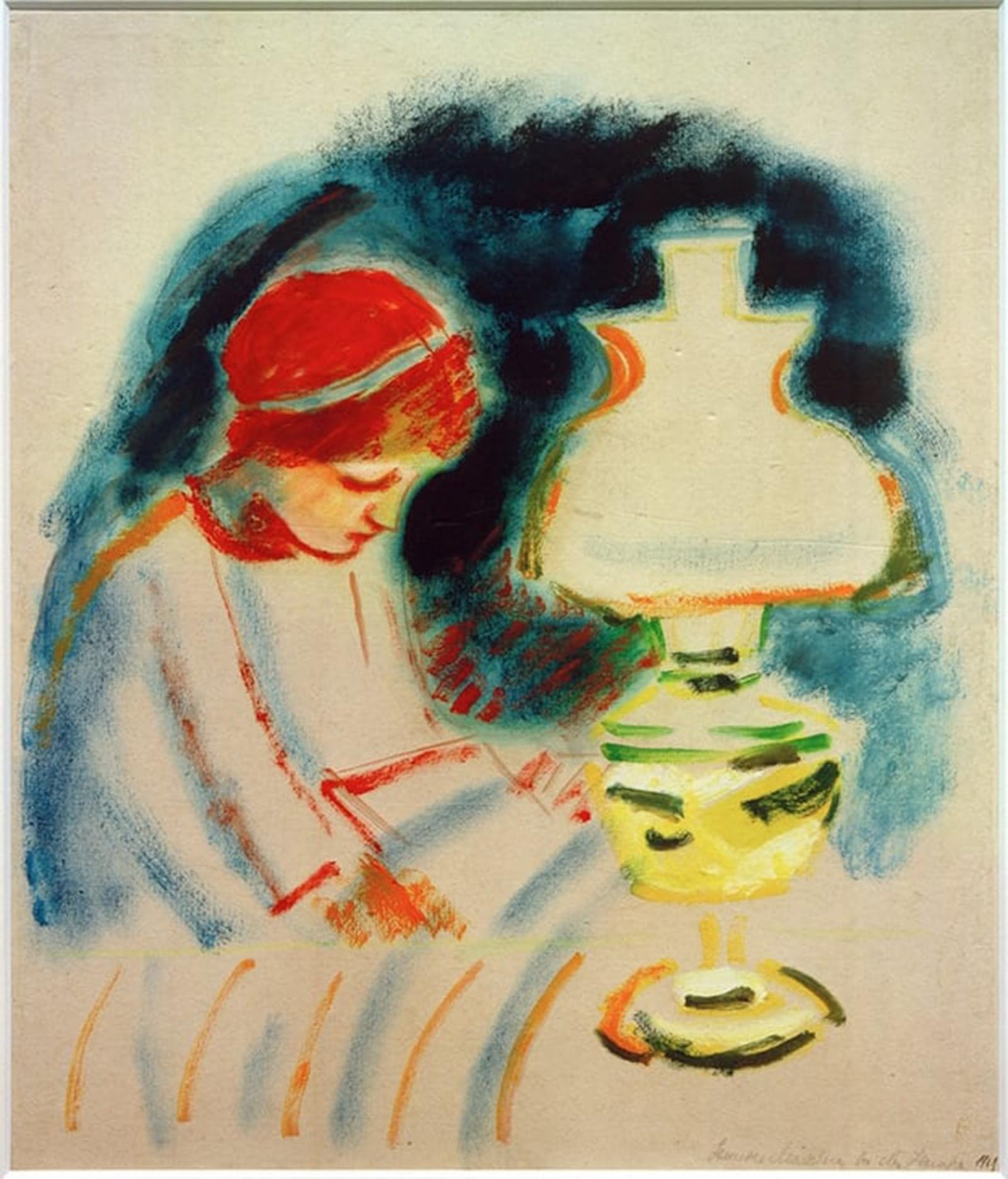 SERENDIPITP Vintage Wall Art Canvas Nordic Poster Canvas Print Picture Girl Reading by the Lamp by August Macke Wall Art Poster for Home Decor 60x90cm