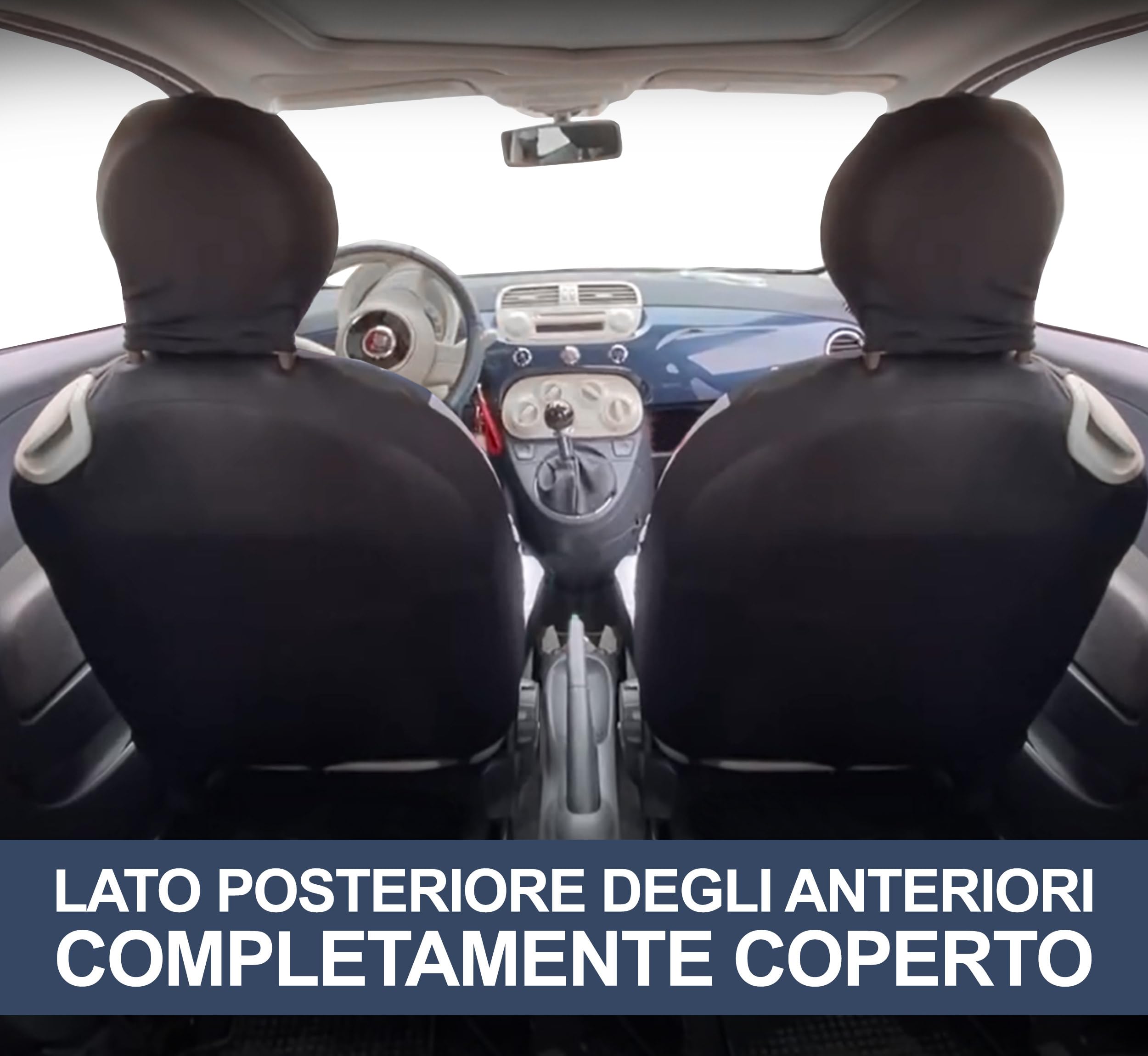Auto Accessori Lupex Coprisedili Auto Compatibili con Cinquecento 500, Made in Italy, tessuto policotone, set anteriori e posteriori (Nero - Grigio Scuro con schienale posteriore 50e50)