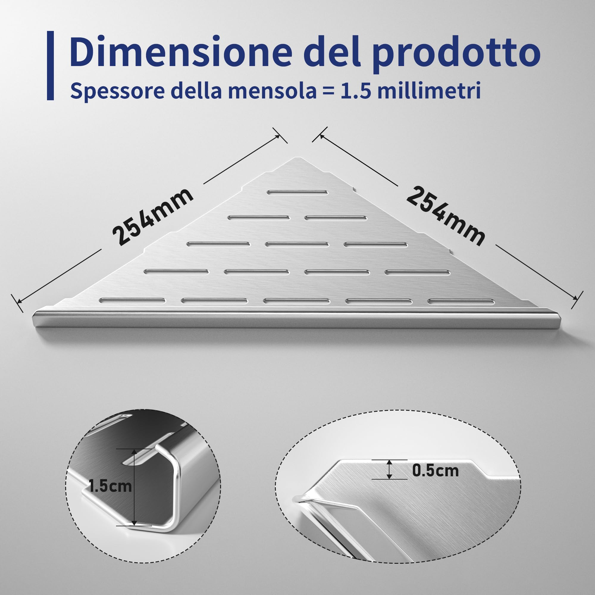 Mensola angolare per doccia in acciaio inox 304, per pareti piastrellate, da incasso, per rinnovamento del bagno (spazzolato, 254 mm, 2 unità)