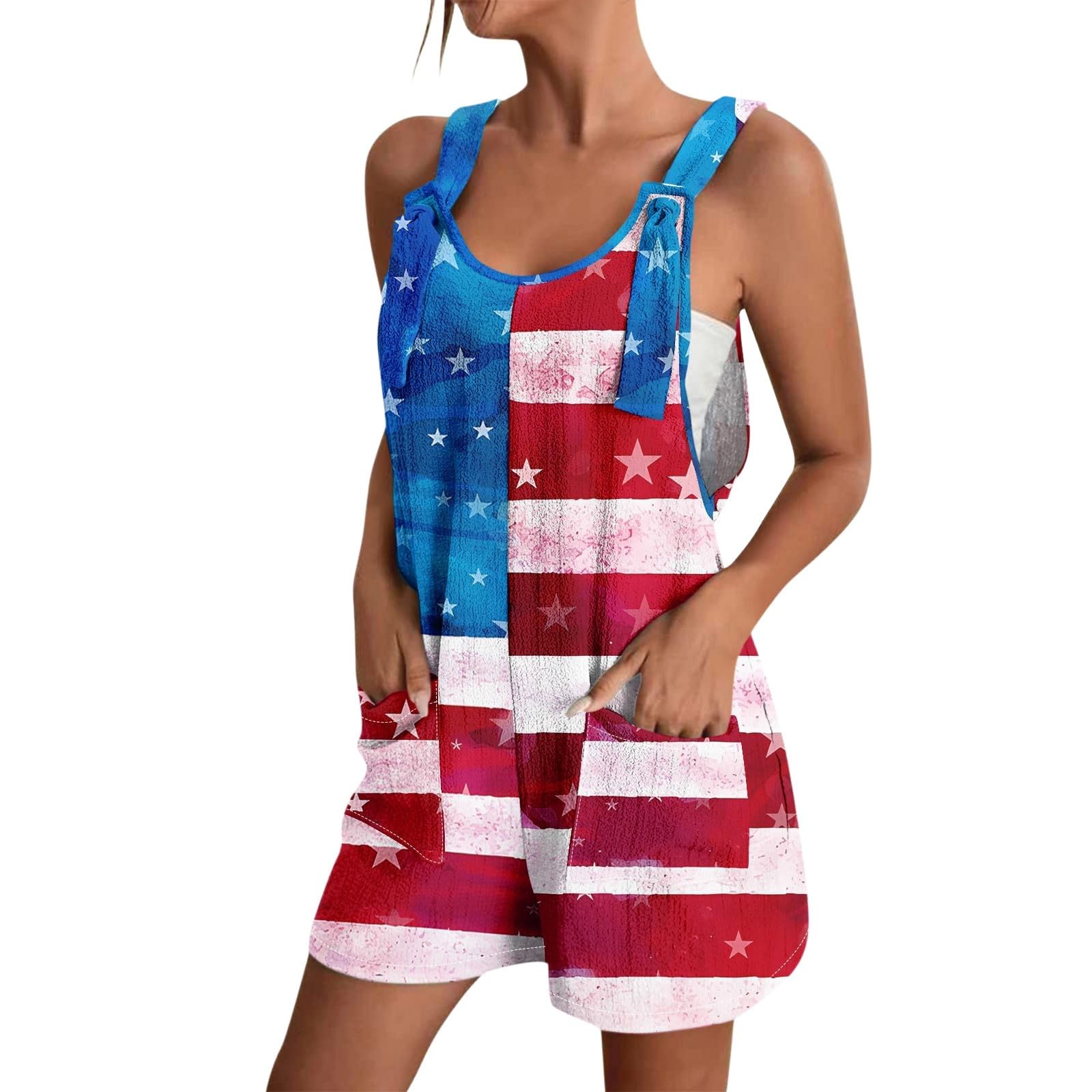 Mono corto sin mangas con estampado floral y bolsillos, estilo casual de verano, ligero, ideal para viajes al aire libre y uso diario, mujer, cuello corazón, shorts con vuelo, cinturón, juvenil