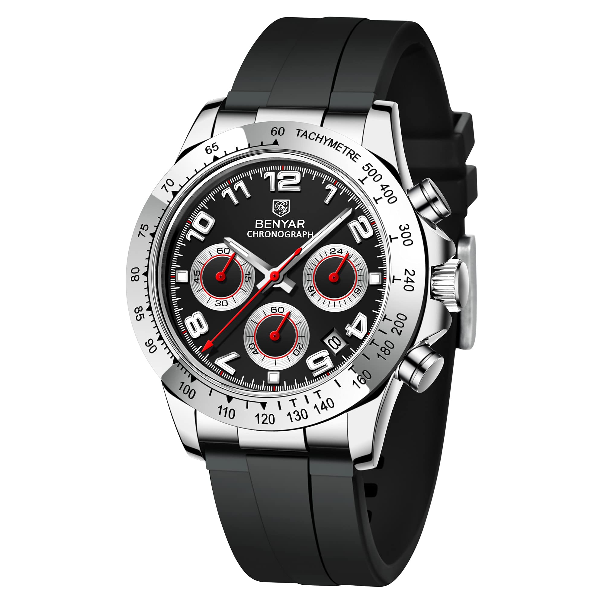 BENYAR - Stylish Wrist Watch for Men, Genuine Silicone Strap Watches, Perfect Quartz Movement, 30M Waterproof Analog Chronograph Quartz Business Watches (B09J4K5DNP) Amazon Price History, Amazon Price Tracker