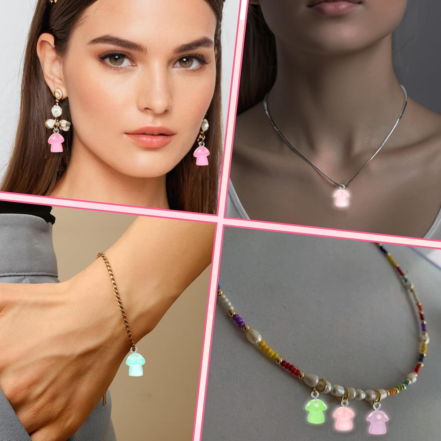 50 Pcs Mushroom Charms Glow in The Dark Pendant Colorful Mushroom Resin Charm Beads Ornament Cute Pendant DIY Decor Making for Keychain Bracelet Necklace Earrings Jewelry Making - Image 7