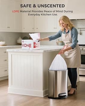 KONE Custom Fit Trash Bags Compatible with Simplehuman Code H, 68 Count Drawstring Garbage Bags, Dispenser Pack Trash Bin Liners For Kitchen, Bathroom, Home, 35 Liter / 8-9 Gallon