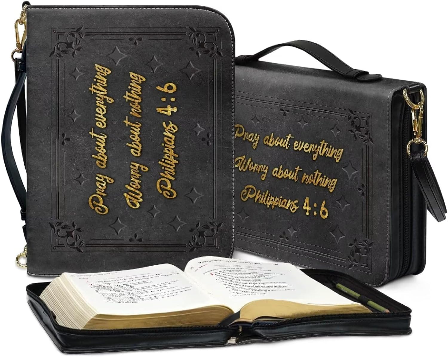 Talayituse Butterfly Print Bible Cover for Women Men, Pray About Everything Multifunctional Bible Bags with Shoulder Strap, PU Leather Bible Case Book Cover Tote Bag Bible Accessories with Handle, 2XL