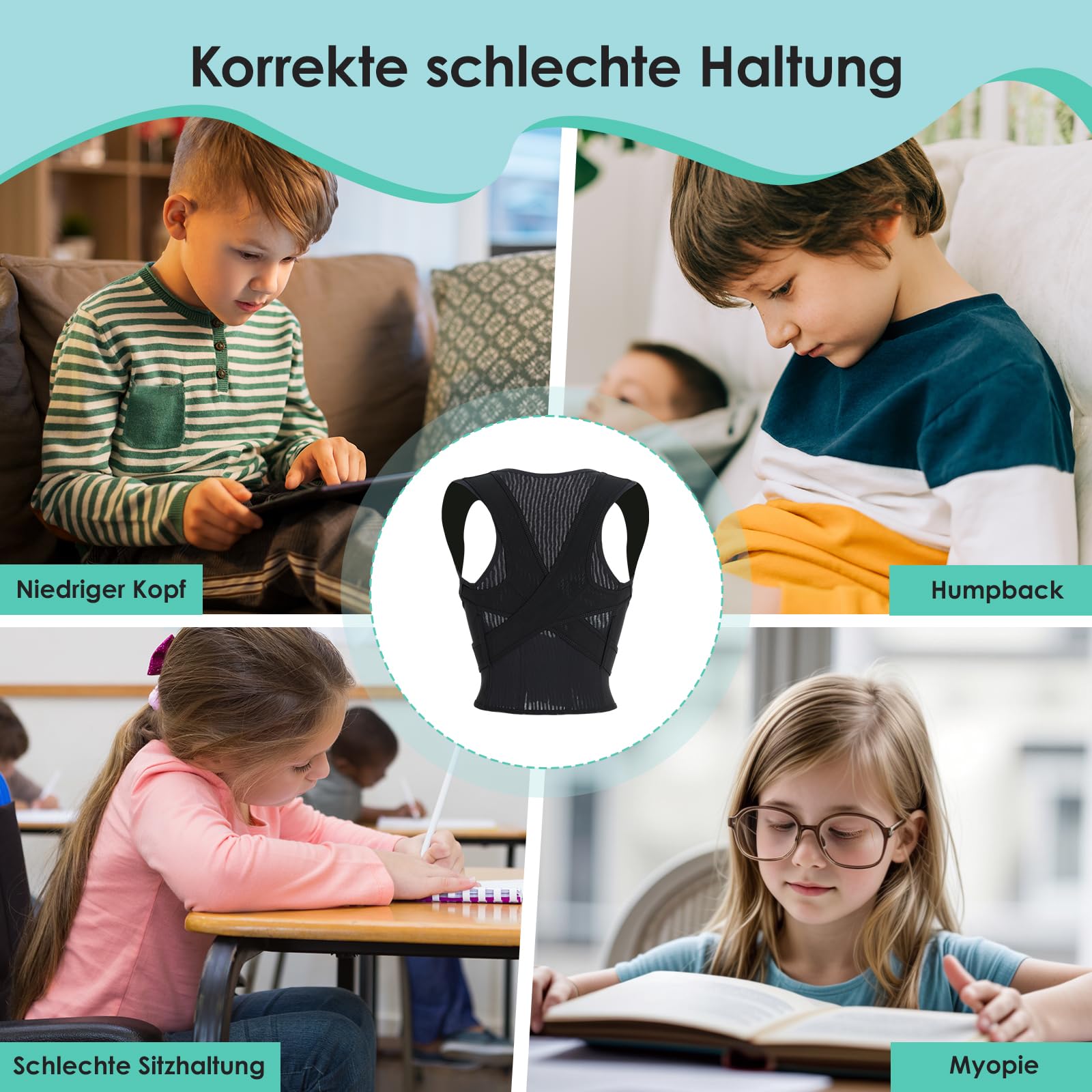 babaka Rücken Geradehalter Rückenstützgürtel Haltungskorrektur für Kinder und Erwachsene, Verstellbarer Haltungstrainer Rückengurt für Schulter Nacken Rückenstütze (M)