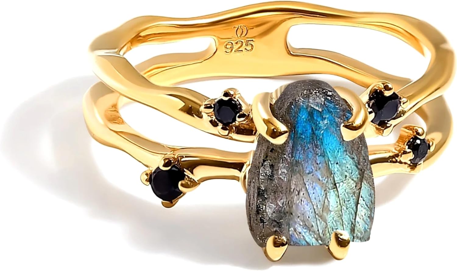 Moon Magic Authentic Moonstone Ring for Women | Amethyst, Aquamarine, Black Obsidian Ring Flow/Real 925 Sterling Silver | 18k Rose and Yellow Gold Raw Crystal Rings for Women/Genuine Gemstone Jewelry
