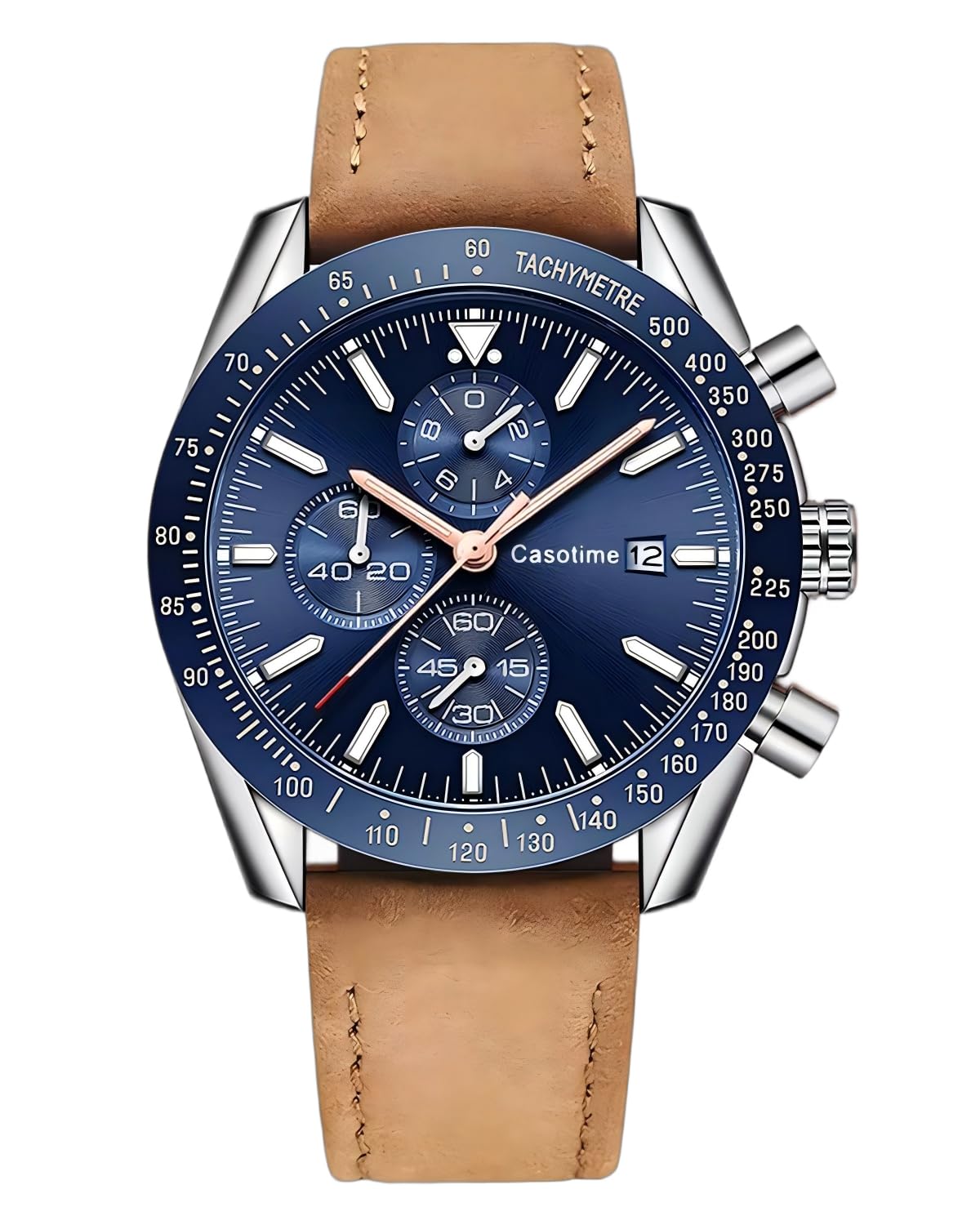 CasotimeWatches for Men Leather Band Chronograph Mens Watches 30M Waterproof Big Face Analog Quartz Date Watch Work Sport Casual Classical Fashion Designer Dress Wrist Watches Elegant Gift for Men