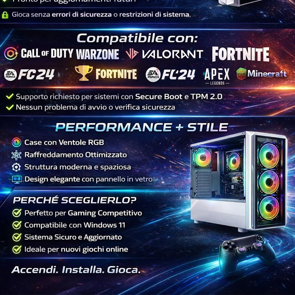 PC Gaming Fisso NUOVO pronto all'uso • Cpu intel core i7-8700 • 32GB RAM DDR4 • 1TB SSD • Scheda grafica dedicata RX 580 8GB • Windows 11 Pro • Office 365 • Ideale per gaming • Garanzia 2 anni