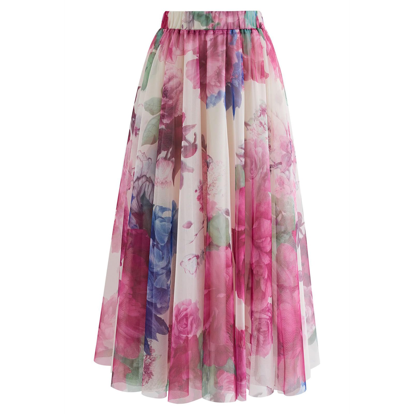 CHICWISH Damen Tanzen in Blumen Doppellagiger Mesh Tüllrock
