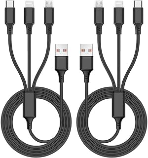 3 in 1 Charging Cable Multi Phone Charger 3 Way Charger Cord Multiple Devices USB Cable Type C/Micro USB for iPhone/Android/Tablet/Samsung Galaxy/iPad/Cell Phone (2 Pack 4FT)