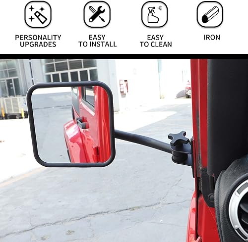 Miniatura 3 de Hoolcar Espejos de puerta con bisagra de puerta, espejo cuadrado de liberación rápida compatible con Jeep Wrangler TJ JK JKU 1997-2017, accesorios