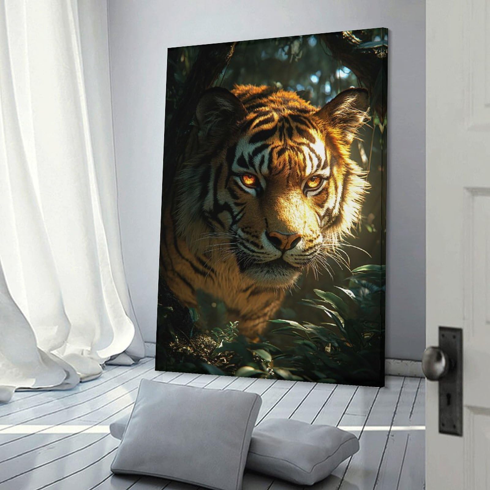Junmoney Tiger Portrait in Jungle Wall Art Print, 12x18inch(30x45cm), for Bedroom Decor, Cosy Corners Or Studios, Decorative Wall Art for Cosy Rooms