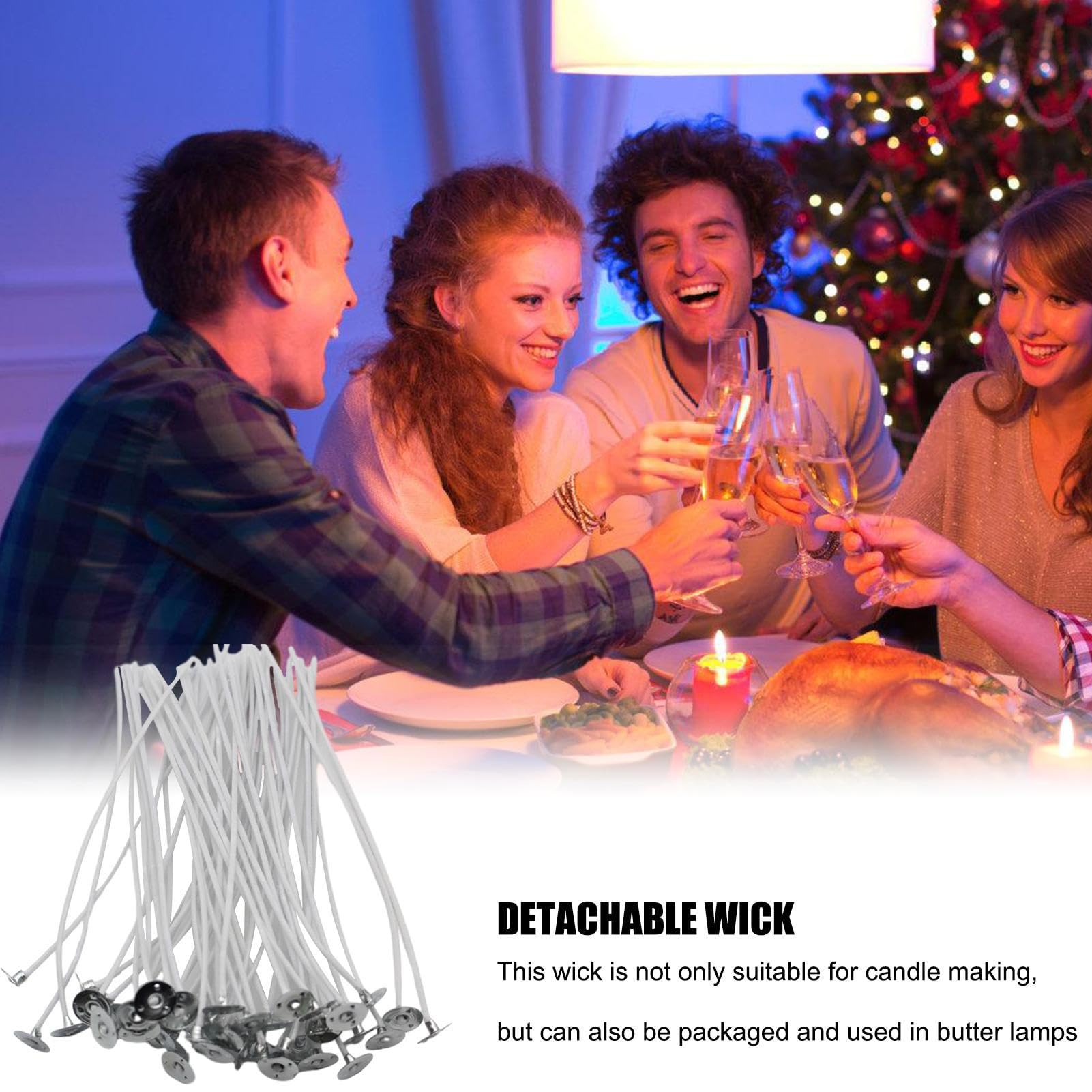 Set di 100 stoppini per candele in cotone cerato con supporto, stoppini per candele originali senza fumo, stoppini per candele, cera di soia, olio pre- cerato, senza fumo