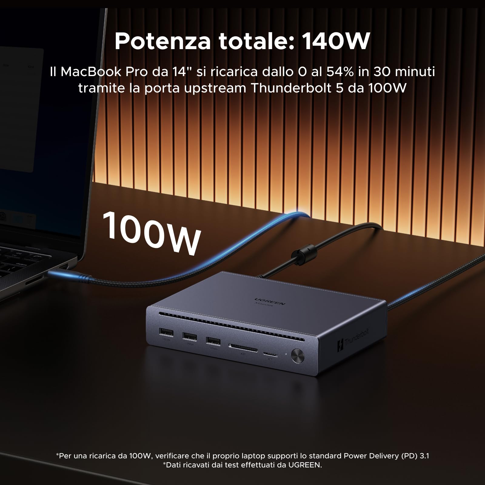 UGREEN Maxidok Thunderbolt 5 Docking Station Revodok 10 in 1 Hub USB C con 2*TBT5 120Gbps 8K60Hz DisplayPort Multi-Display 3*USB-A 3.2 10Gbps RJ45 Gigabit Lettore di Schede SD TF 110W Max Carica