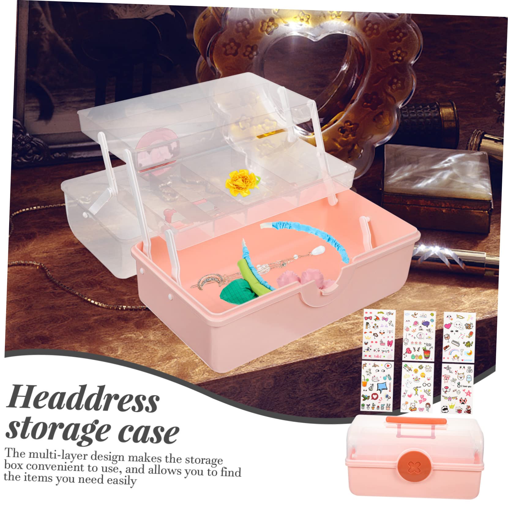 Multifunktionaler Haarschmuck Organizer aus Kunststoff Mehrlagiger Aufbewahrungsbehälter Rosa mit Fächern für Mädchen Haargummi und Haarspangen Schmuckbox für Kinderzimmer