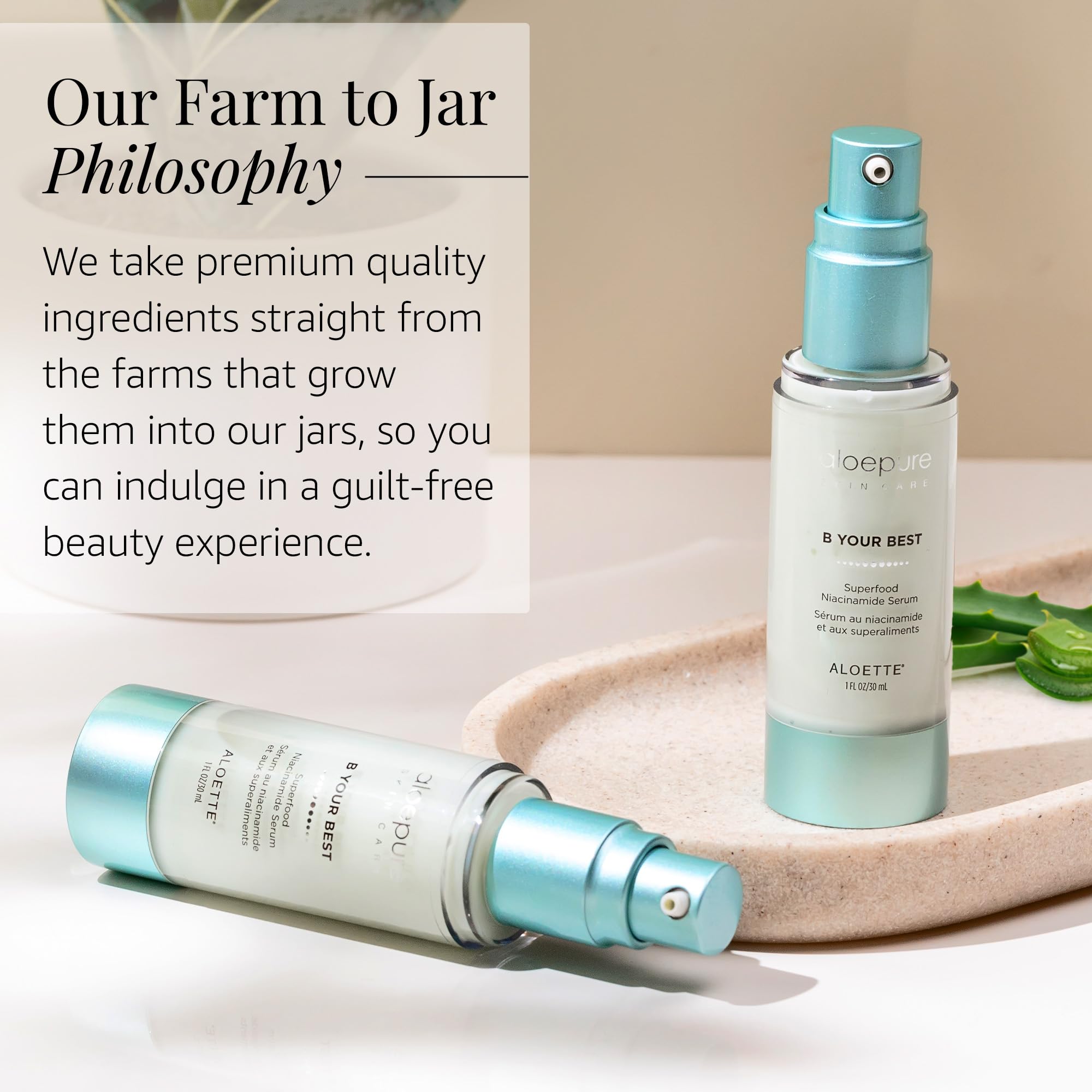 Aloette Superfood Niacinamide Serum for Face, B Your Best - Anti-Aging Pore Minimizer, Even Skin Tone & Dark Spot Corrector - Moisturizing Facial Serum with Vitamin C & Blend of Kale, Spinach & Aloe