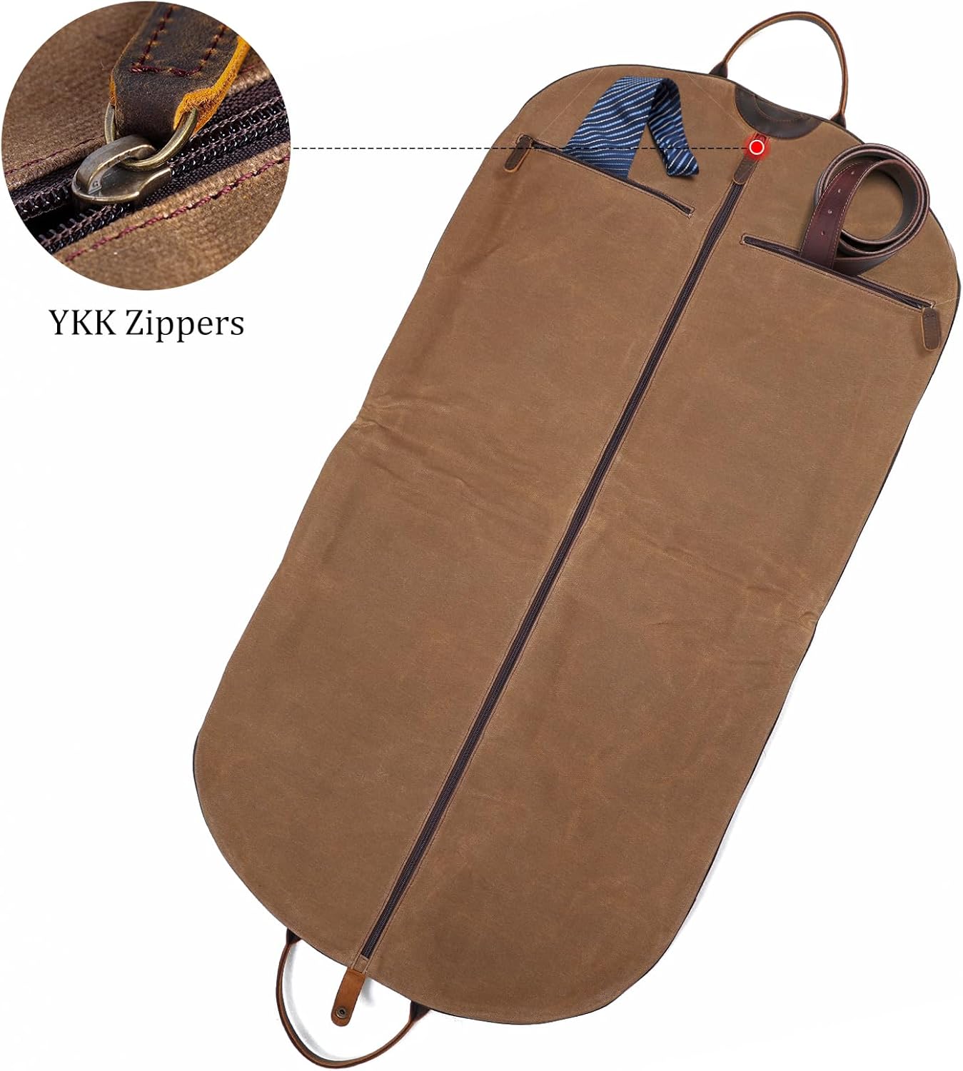 Polare 43” Waxed Canvas Full Grain Leather Trim Carry On Garment Bag for Travel, Waterproof Dust-Proof Foldable Hanging Suitcase Weekender Garment Cover with YKK Zipper - Image 8