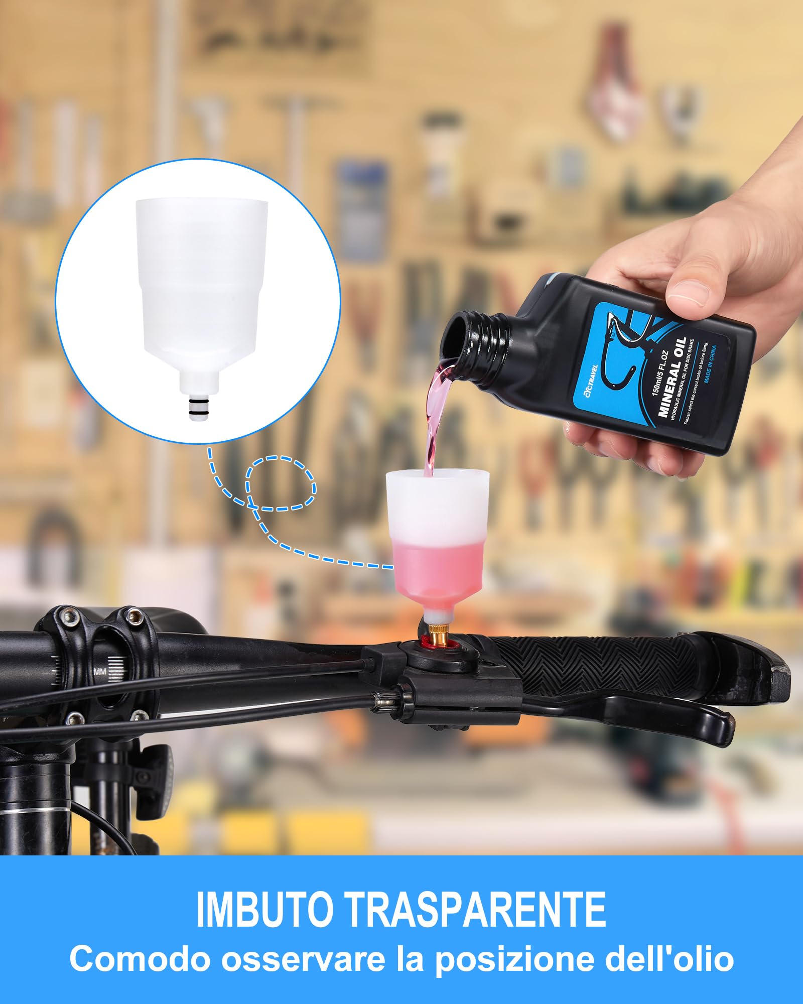 Kit Spurgo Freni per Freni Idraulici SHIMANO. Kit Spurgo Freni per Mountain Bike Include Liquido Freni a Olio Minerale da 150 ml e Istruzioni Passo Passo.