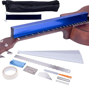 Complete Fret Leveling Kit with 18" Beam, Notched Ruler, Sandpaper 1201000 Grit, Fret Rocker, Crowning File & Guitar Setup Tools Guitar & Bass Maintenance Kit