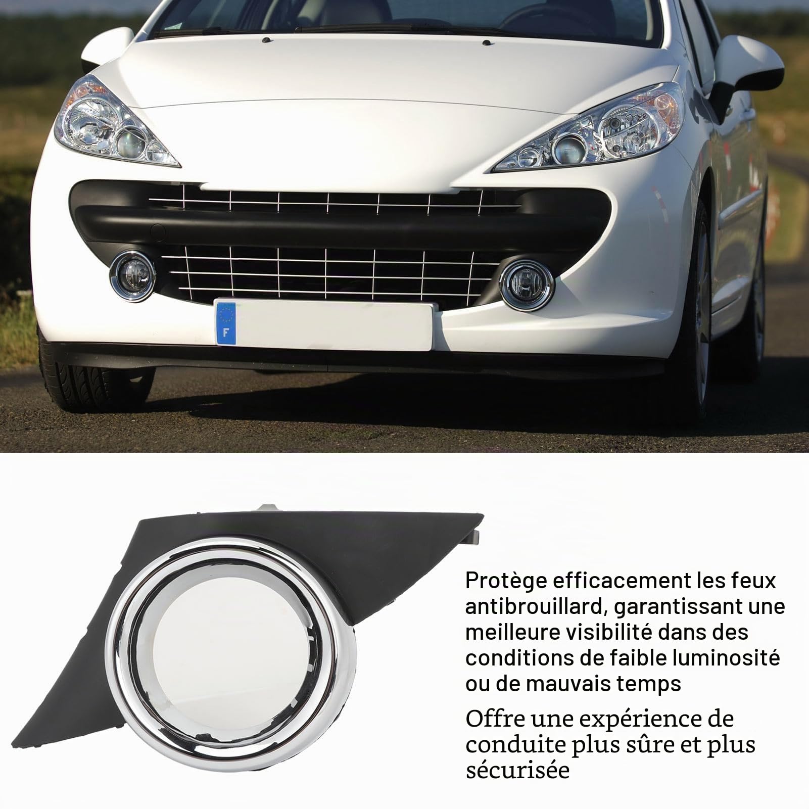 Cadre de Phare Antibrouillard chromé, Grille de Phare Antibrouillard Inférieure de Pare-chocs Avant avec Support Réglable, Protection pour 207 Sport 2006-2009, Installation à