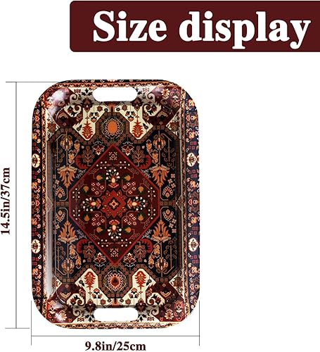 Miniatura 2 de Bandeja de servir de cocina con asas de 14.5 x 9.8 pulgadas, bandeja decorativa para hornear, desayuno, comida, cenas y fiestas (patrón bohemio)